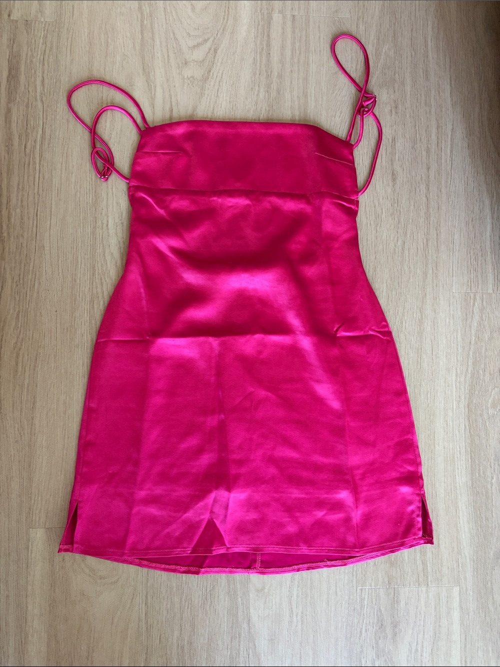 Hot Pink Satin Mini Dress with Spaghetti Straps